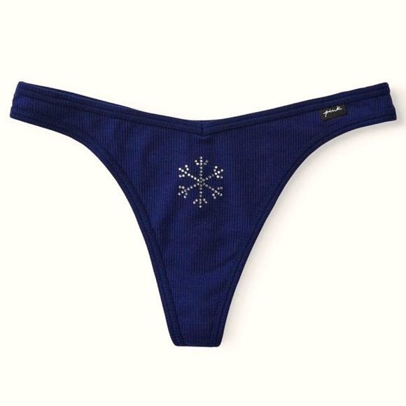 Victoria's Secret PINK Ribbed Cotton Thong Panty w/ Rhinestone Crystal Elements - Picture 3 of 11